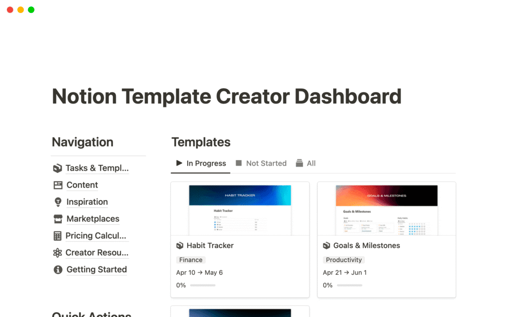 Notion AI dashboard for content and planning
