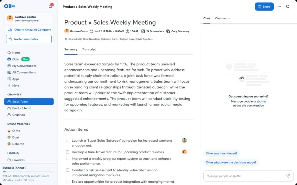 Otter.ai meeting transcription with searchable AI notes